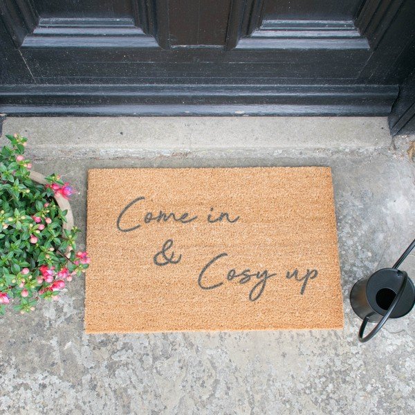 Covoraș intrare din fibre de cocos Artsy Doormats Come In & Cosy Up, 40 x 60 cm, gri-image-1