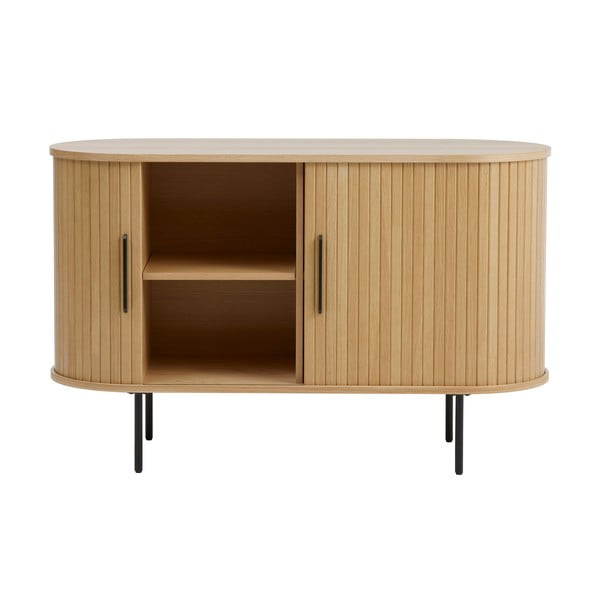 Comodă în culoare naturală cu aspect de lemn de stejar cu ușă glisantă 120x76x45 cm Nola – Unique Furniture-image-2