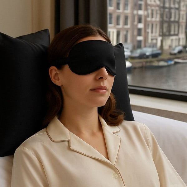 Mască de dormit neagră din mătase Mulberry Silk – Mila Home Luxury-image-1