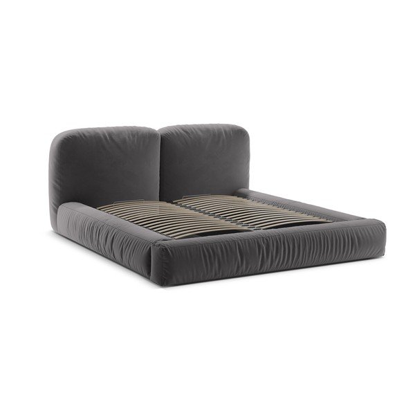 Pat matrimonial gri tapițat cu spațiu de depozitare cu somieră 160x200 cm Martina – Micadoni -image-3