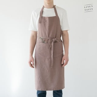 Șorț din in Linen Tales Chef, lungime 100 cm, mov șters
