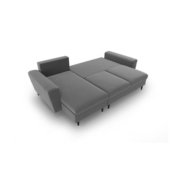 Colțar gri deschis extensibil, cu spațiu de depozitare cu tapițerie din catifea Kyoto – Cosmopolitan Design-image-2