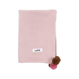 Pătură pentru copii roz din muselină 100x140 cm Pompon – Malomi Kids