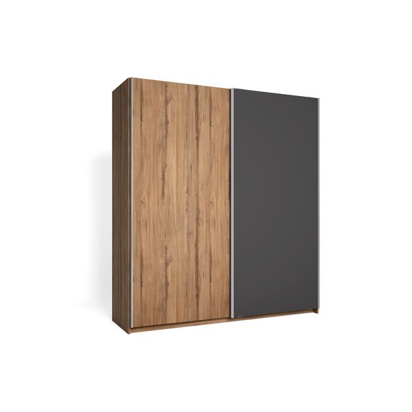 Dulap gri cu aspect de lemn de nuc cu uși glisante 182x200 cm Malta - Marckeric-image-1
