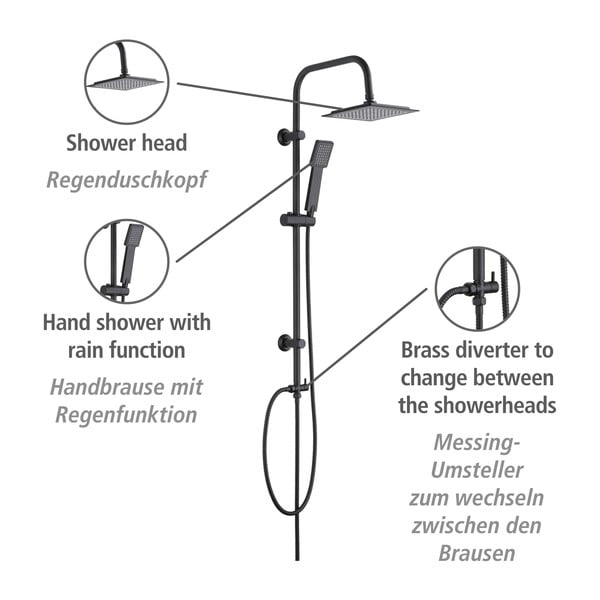 Set de duș negru mat din oțel inoxidabil 101 cm Cuadro – Wenko-image-4