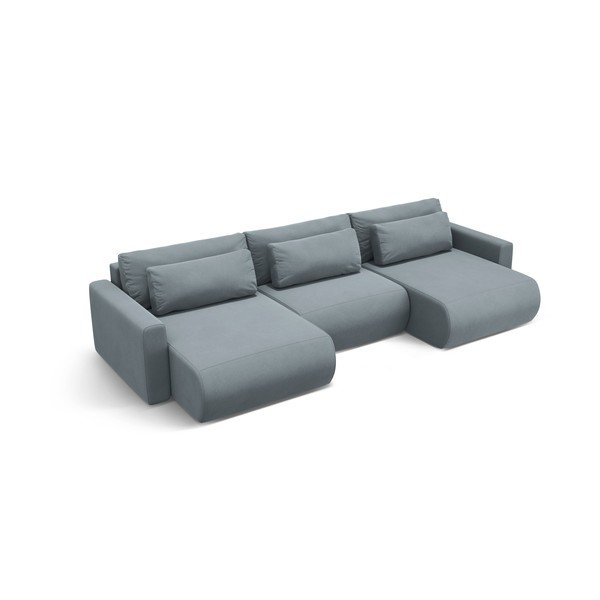 Colțar albastru prăfuit extensibil, cu spațiu de depozitare cu tapițerie din catifea (în formă de "U") Belfast – Cosmopolitan Design-image-2