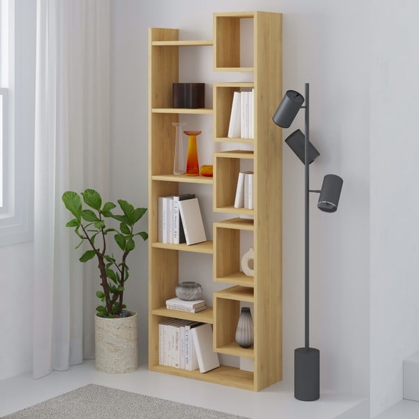 Bibliotecă albă/în culoare naturală cu aspect de lemn de stejar 60x168,5 cm Eladi – Marckeric-image-3