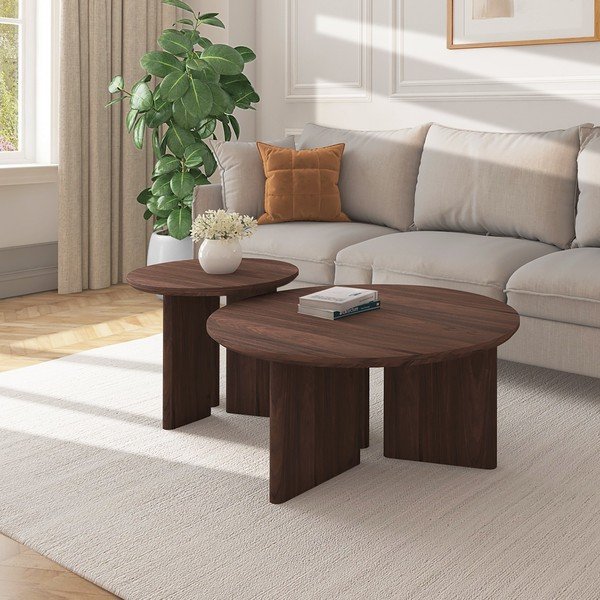 Măsuță de cafea în culoare naturală închisă rotundă cu blat cu aspect de lemn de nuc ø 50 cm Chatham – Støraa-image-1