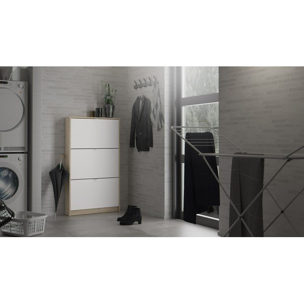 Pantofar alb/în culoare naturală cu deschidere înclinată cu aspect de lemn de stejar Shoes – Tvilum-image-1