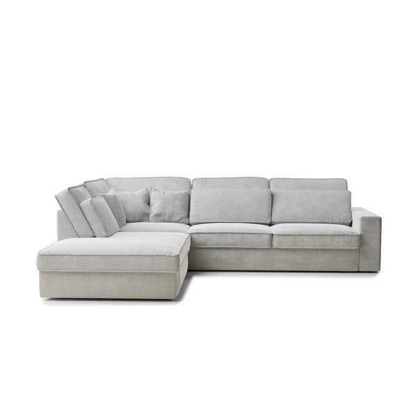 Colțar gri deschis cu tapițerie din chenille (cu colț pe partea stângă/în formă de ”L”) Kirou – Maison de Rêve