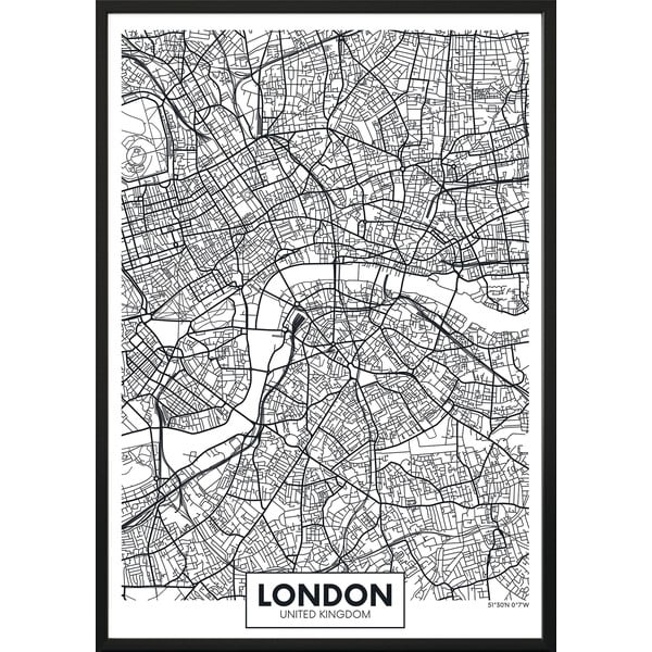 Poster cu ramă pentru perete MAP/LONDON, 70 x 100 cm