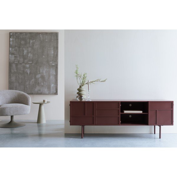Comodă TV roșie din metal 160x58x36 cm Davis – White Label-image-4