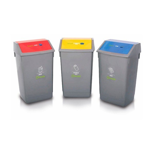 Set 3 coșuri pentru sortarea deșeurilor Addis Recycle, 60 l