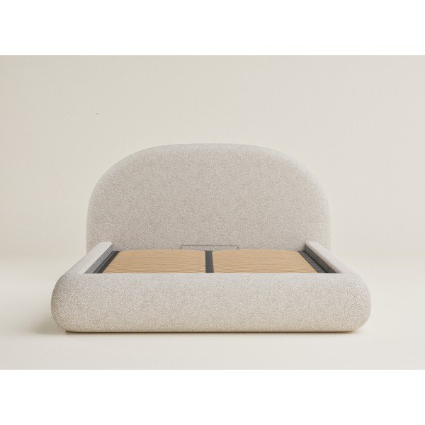 Pat matrimonial crem tapițat cu spațiu de depozitare cu somieră 140x200 cm Maumere – Maison de Rêve-image-2