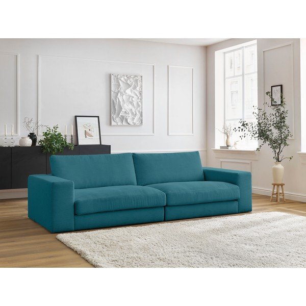 Canapea albastră cu tapițerie din catifea reiată  274 cm Leonard – Bobochic Paris-image-1