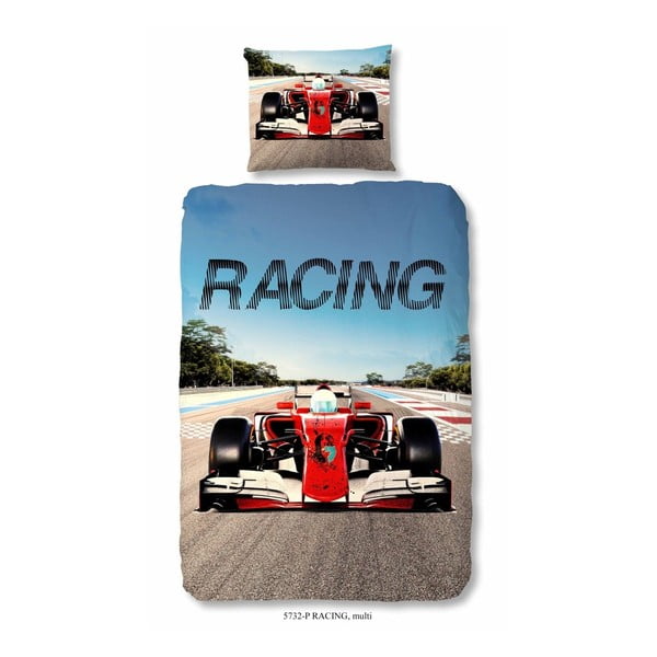 Lenjerie de pat din bumbac pentru copii Good Morning Racing, 140 x 200 cm