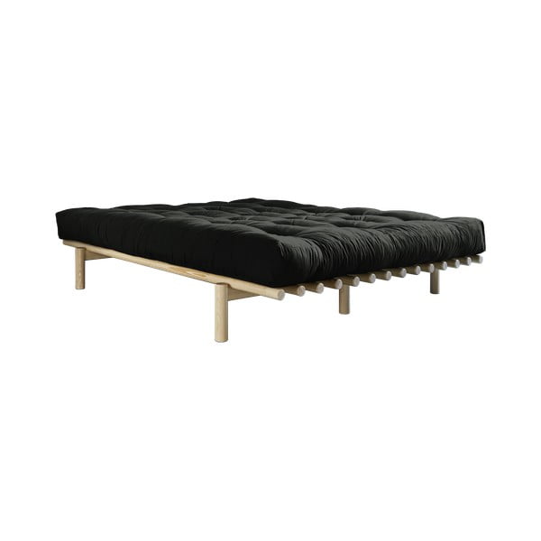 Pat dublu din lemn de pin cu saltea Karup Design Pace Comfort Mat Natural/Black, 160 x 200 cm