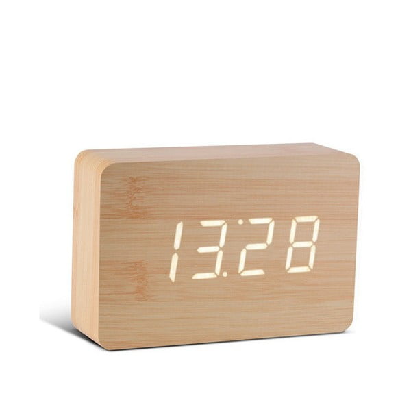 Ceas deșteptător cu LED Gingko Brick Click Clock, maro - alb