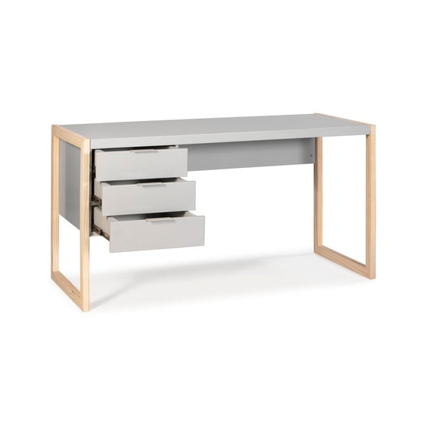 Birou cu picioare din lemn de pin Marckeric Frank, gri-image-4