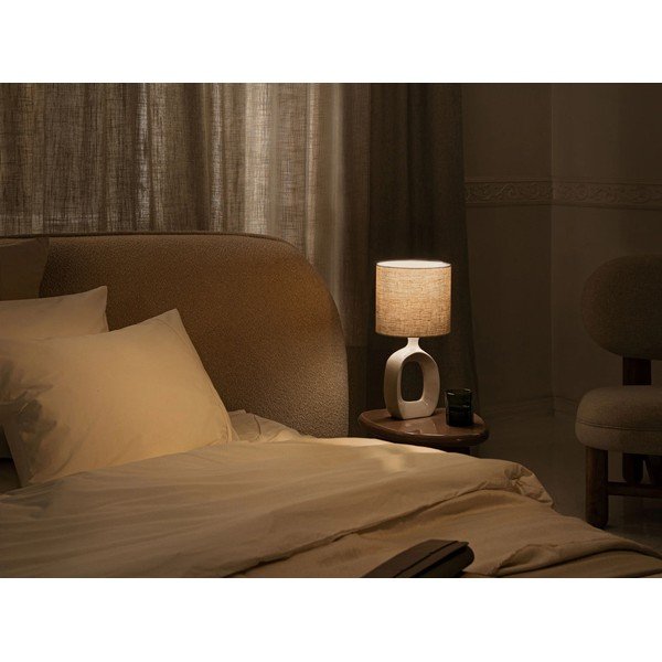 Pat matrimonial gri deschis tapițat cu spațiu de depozitare cu somieră 180x200 cm Ovalo – Micadoni -image-1