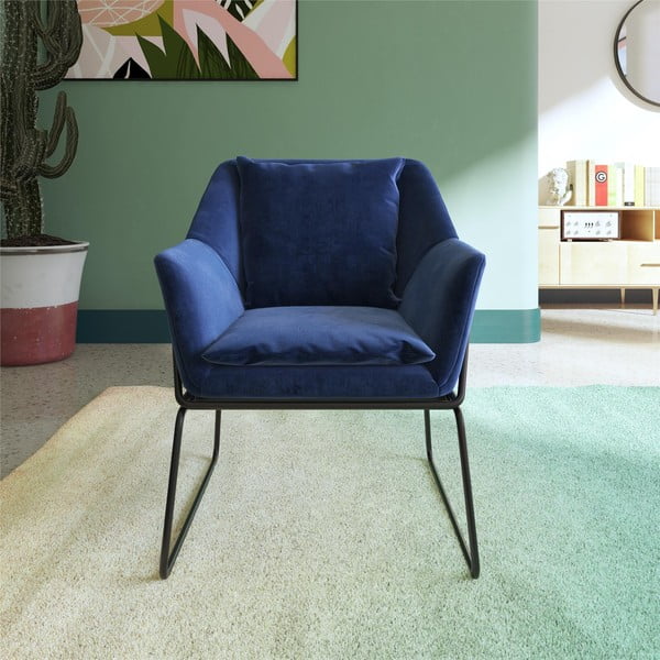 Fotoliu albastru cu tapițerie din catifea Avery – Støraa-image-2