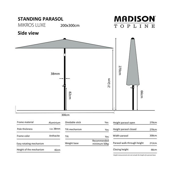 Umbrelă de soare gri 200x300 cm Mikros - Madison-image-1