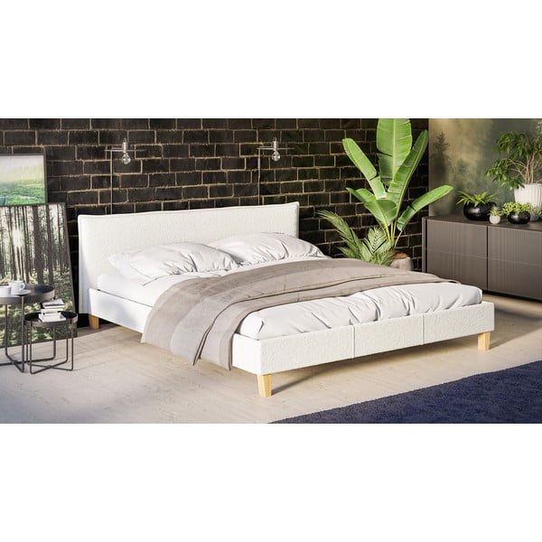 Pat matrimonial crem cu tăblie și  somieră 180x200 cm Tina – Ropez-image-2