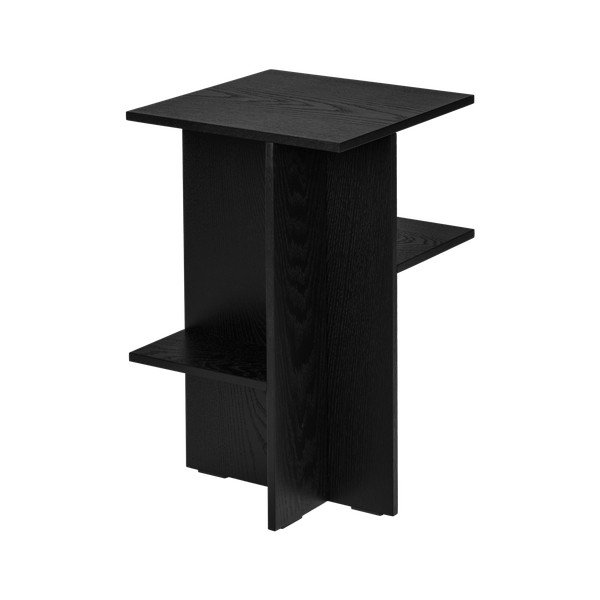 Noptieră neagră cu rafturi cu aspect de lemn de stejar Atik – noo.ma-image-3