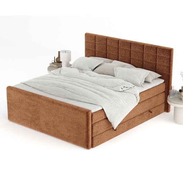 Pat boxspring portocaliu cu spațiu de depozitare 140x200 cm Ava – Maison de Rêve-image-4