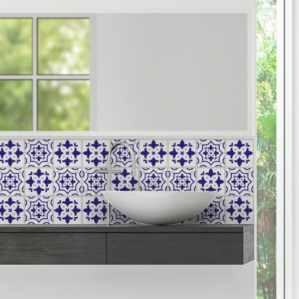 Set 24 autocolante pentru perete Ambiance Cement Tiles Alberto, 10 x 10 cm