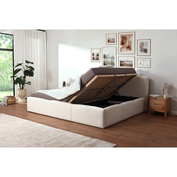 Pat matrimonial fildeș tapițat fără somieră 200x240 cm Merida – Meise Möbel-image-1