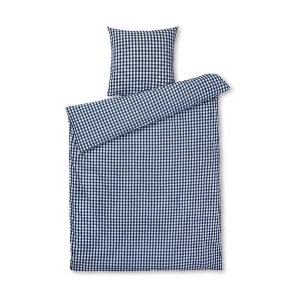 Lenjerie de pat albă/albastru-închis din țesătură crep pentru pat de o persoană/extinsă 140x220 cm Bæk&Bølge – JUNA
