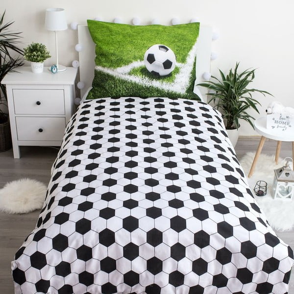 Lenjerie de pat pentru copii verde din bumbac pentru pat de o persoană 140x200 cm Football – Jerry Fabrics-image-2