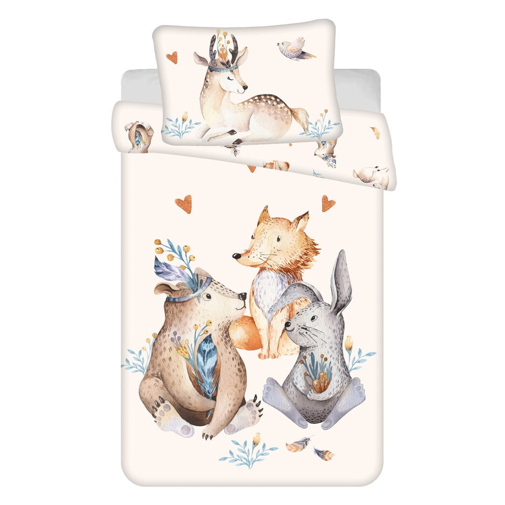 Lenjerie de pat pentru copii bej din bumbac pentru pătuț 100x135 cm Animals &quot;Woodland&quot; – Jerry Fabrics
