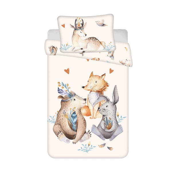 Lenjerie de pat pentru copii bej din bumbac pentru pătuț 100x135 cm Animals "Woodland" – Jerry Fabrics