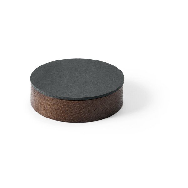 Cutie de depozitare gri antracit-maro din lemn și din piele ecologică cu capac, decorativă ø 11x3,5 cm Circle Nupo – LIND DNA