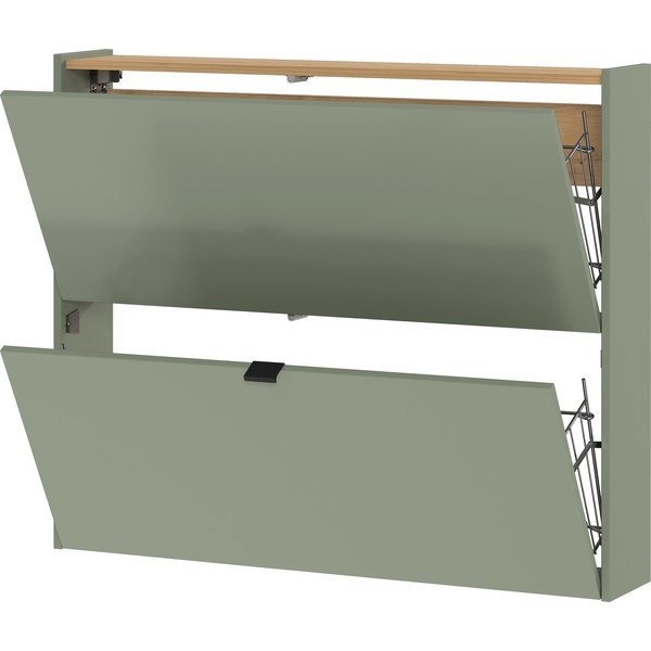 Pantofar verde prăfuit cu deschidere înclinată/suspendat cu aspect de lemn de stejar 100x83x18 cm Ameca – Germania-image-3