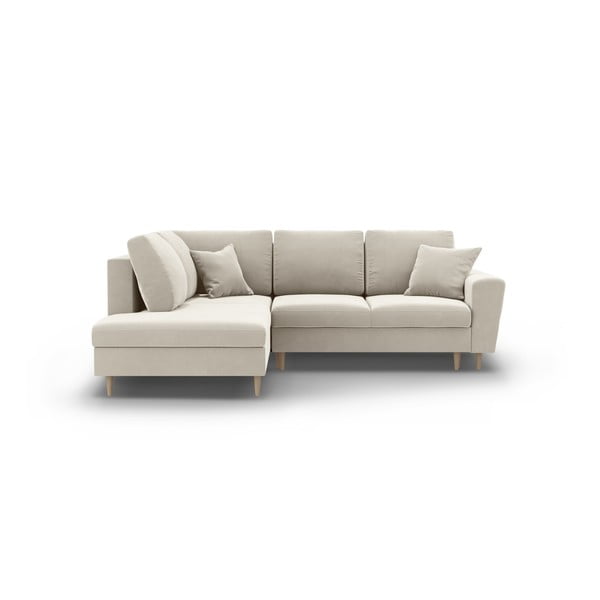 Colțar bej extensibil, cu spațiu de depozitare cu tapițerie din catifea (cu colț pe partea stângă-în formă de ”L”) Kyoto – Cosmopolitan Design