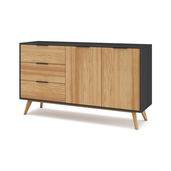 Comodă negru/natural  joasă din lemn de pin 140x81 cm Lavis – Marckeric-image-2