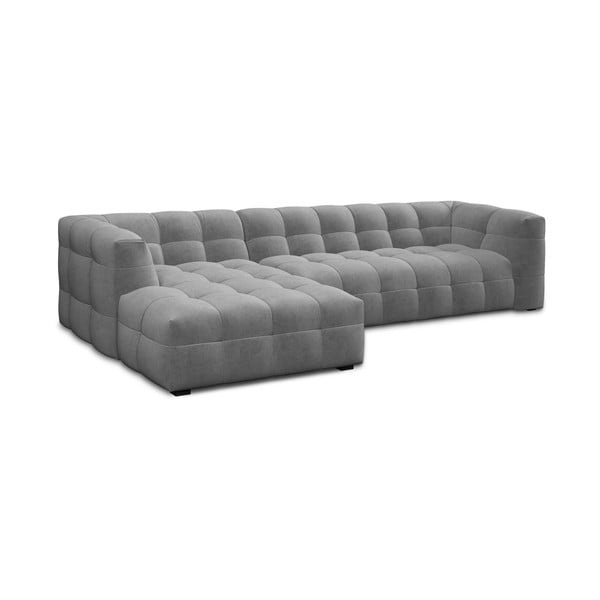 Colțar cu tapițerie din catifea și șezlong pe partea stângă Windsor & Co Sofas Vesta, gri-image-3