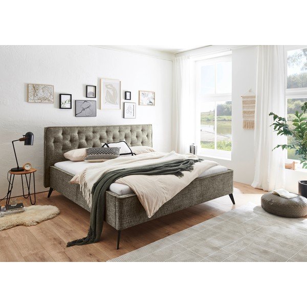 Pat matrimonial verde închis tapițat fără somieră 180x200 cm Alicante – Meise Möbel-image-1