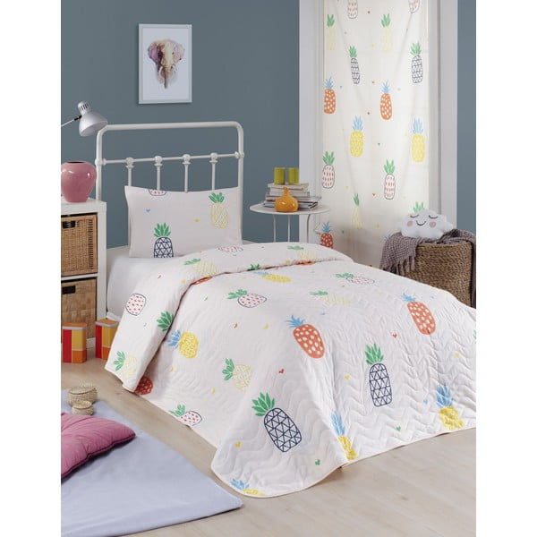 Set cuvertură pentru pat și față de pernă Eponj Home Joke Ananas Cream, 160 x 220 cm