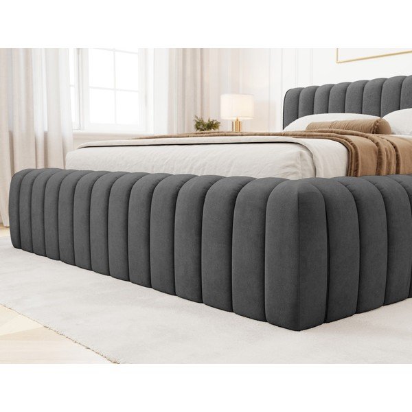 Pat matrimonial gri închis tapițat cu spațiu de depozitare cu somieră 180x200 cm Carilla – ELTAP-image-3