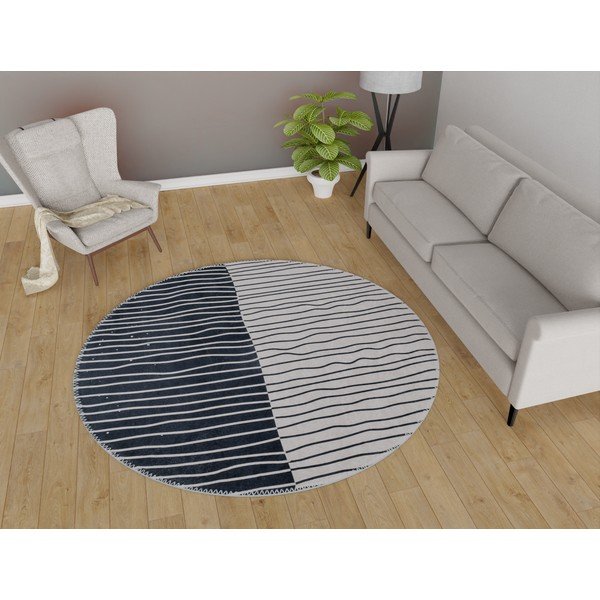 Covor negru-alb lavabil rotund ø 120 cm Yuvarlak – Vitaus-image-1