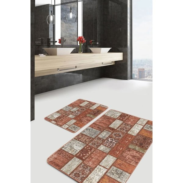 Covorașe de baie maro 2 buc. din catifea 60x100 cm – Mila Home-image-1