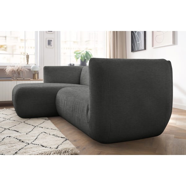 Colțar gri cu tapițerie din catifea reiată  (cu colț  pe partea stângă ) Lecomte – Bobochic Paris-image-1