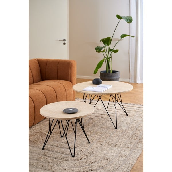 Măsuță auxiliară rotundă cu blat cu aspect de marmură ø 55 cm Prunus – Actona-image-1