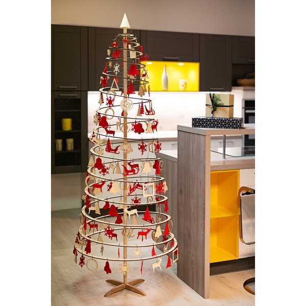 Pom de Crăciun decorativ din lemn Spira Slim, înălțime 72 cm-image-1