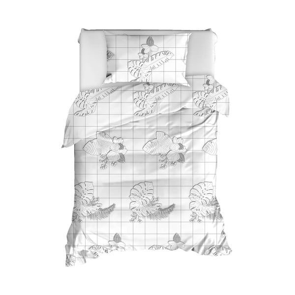 Lenjerie de pat din bumbac ranforce pentru pat de 1 persoană Mijolnir Cecile White, 140 x 200 cm