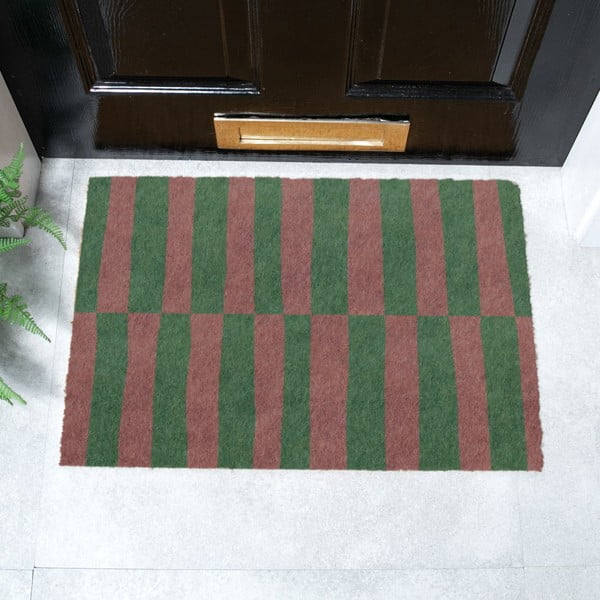 Covoraș de intrare din fibre de nucă de cocos 40x60 cm Pink & Green Half Stripes – Artsy Doormats-image-2